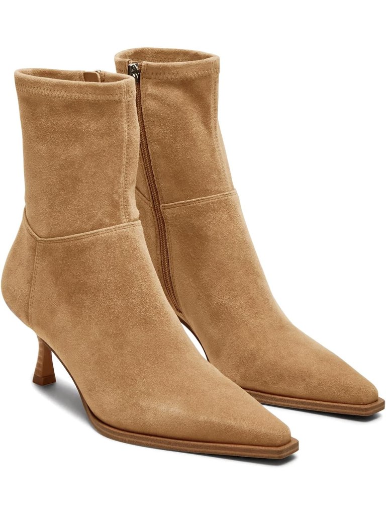 Women's Khaki Kitten Low Heel Pointed Toe Side Zipper Short Ankle Booties